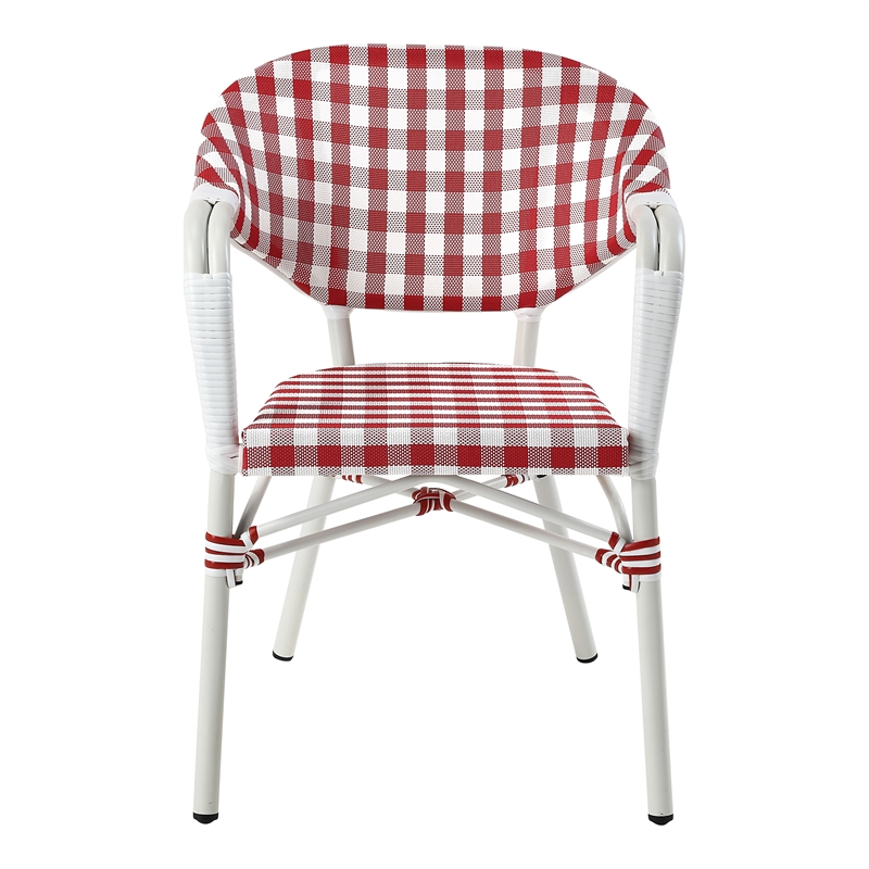 Afuera Living French Patio Arm Chair in Red with White Wicker Details Set of 4