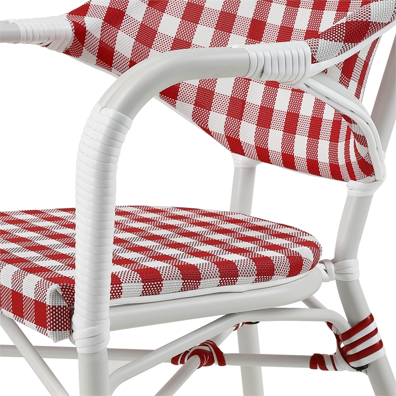 Afuera Living French Patio Arm Chair in Red with White Wicker Details Set of 4
