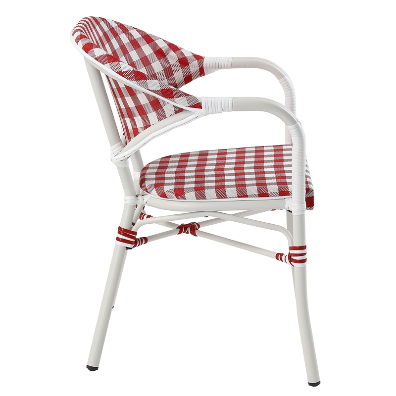 Afuera Living French Patio Arm Chair in Red with White Wicker Details Set of 4