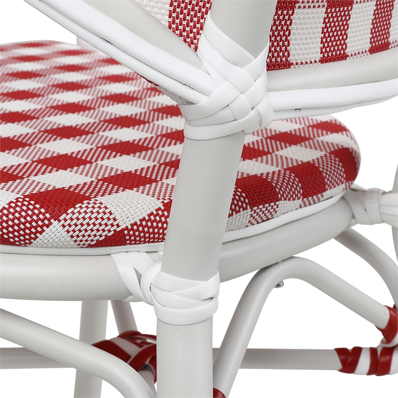 Afuera Living French Patio Arm Chair in Red with White Wicker Details Set of 4
