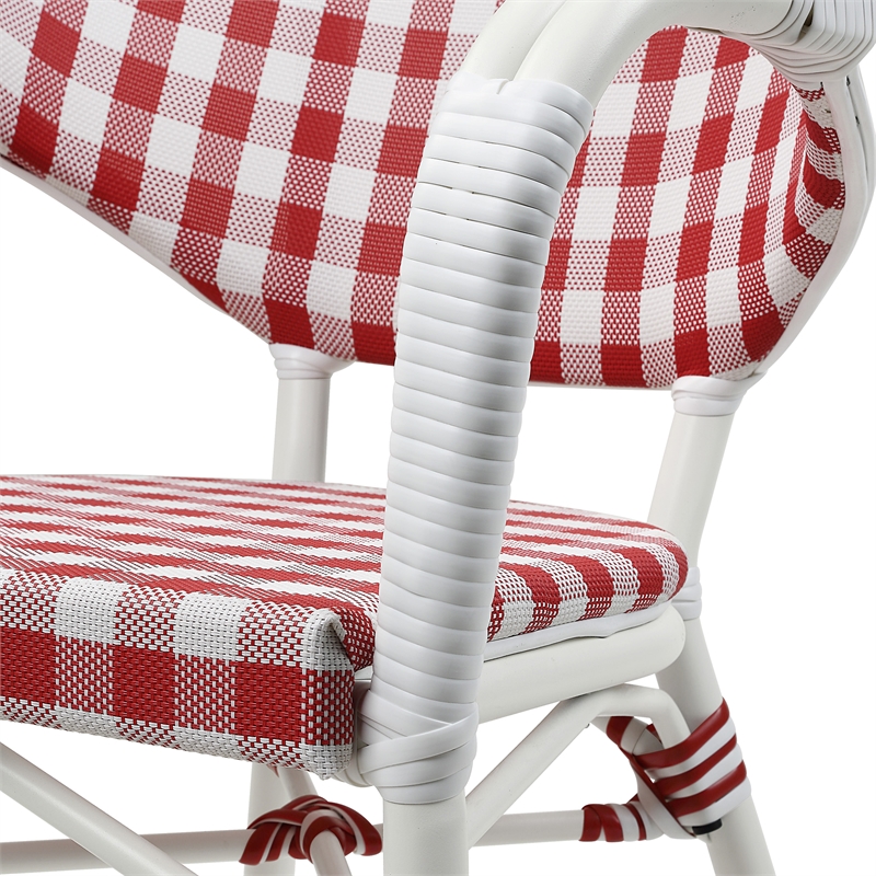 Afuera Living French Patio Arm Chair in Red with White Wicker Details Set of 4