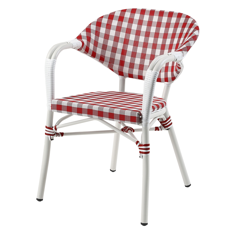 Afuera Living French Patio Arm Chair in Red with White Wicker Details Set of 4