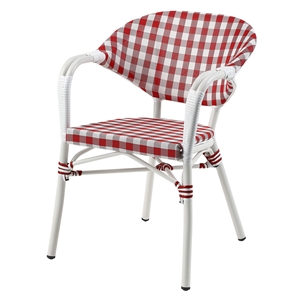 Afuera Living French Patio Arm Chair in Red with White Wicker Details Set of 4