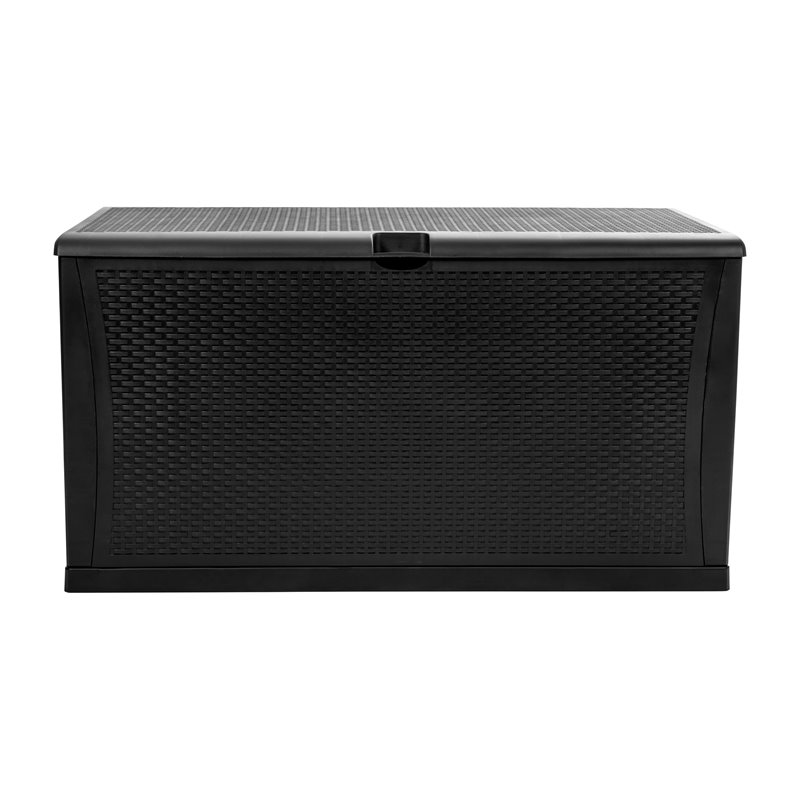 Afuera Living 120 Gallon Deck Box in Black with Hinged Lid and Woven Design
