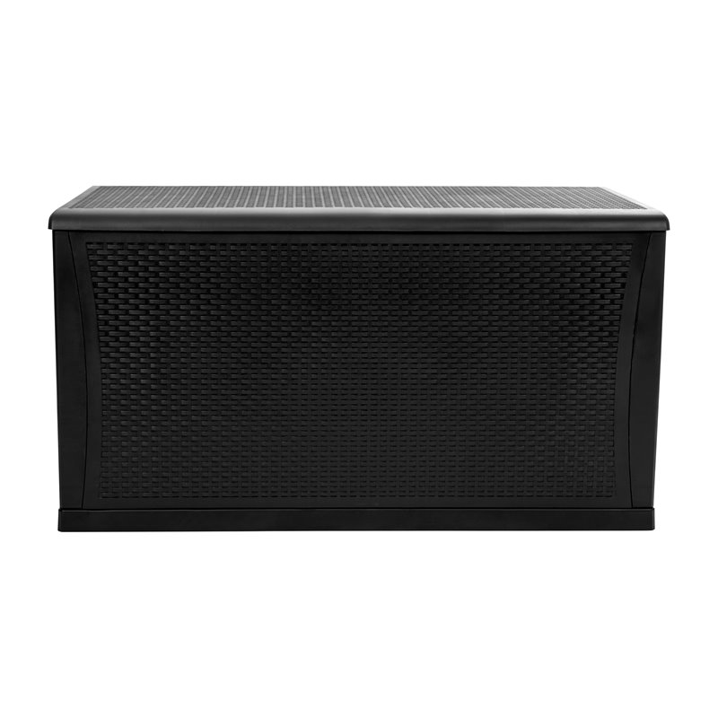 Afuera Living 120 Gallon Deck Box in Black with Hinged Lid and Woven Design