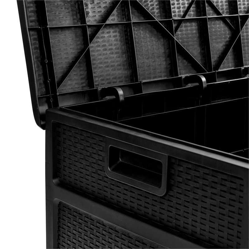 Afuera Living 120 Gallon Deck Box in Black with Hinged Lid and Woven Design