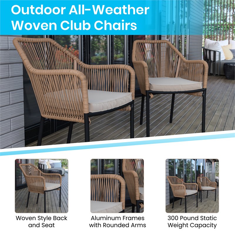 Afuera Living Set of 2 Stacking Aluminum Club Chairs in Natural Finish