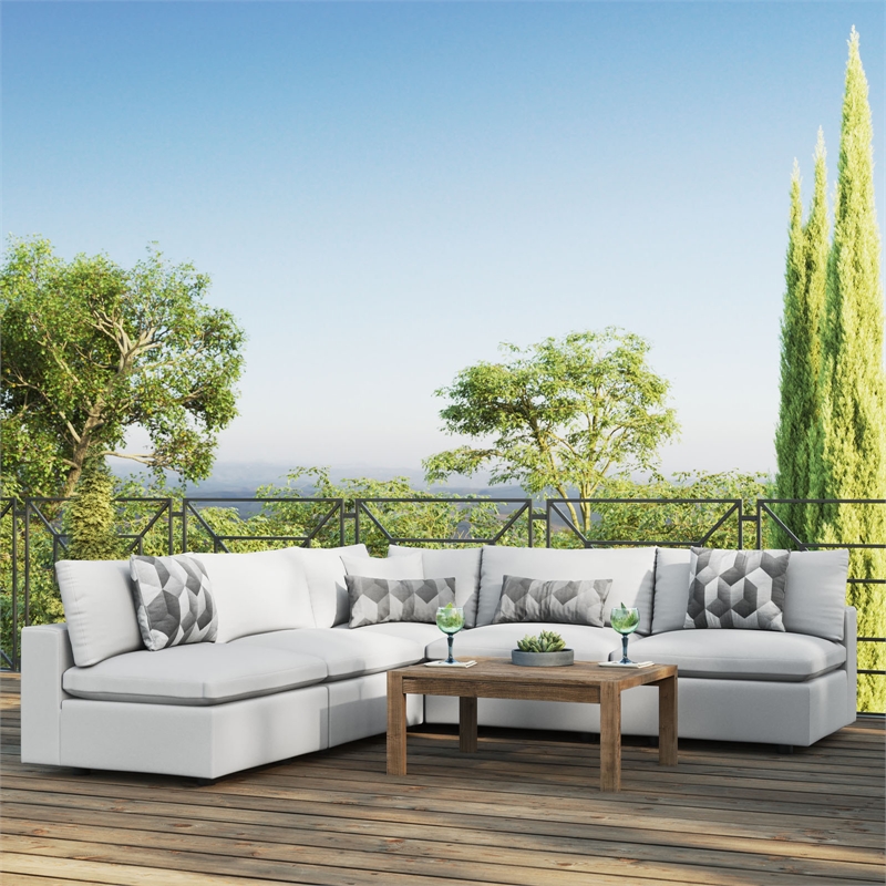Afuera Living 5-Piece Modern Fabric Patio Sectional Sofa in White