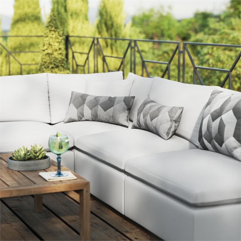 Afuera Living 5-Piece Modern Fabric Patio Sectional Sofa in White