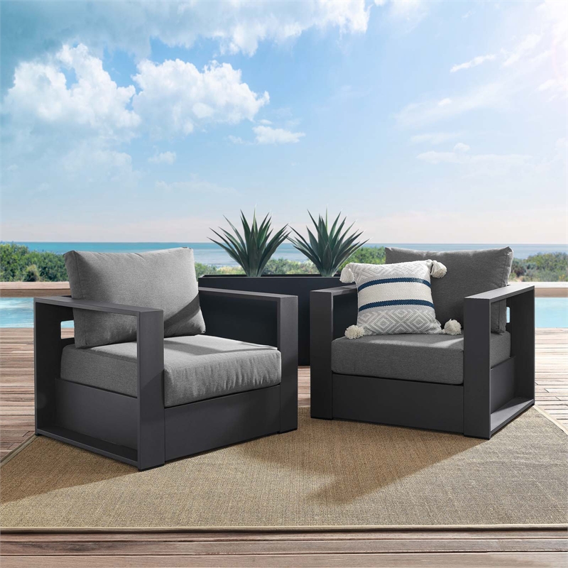 Afuera Living Fabric & Aluminum Outdoor Armchairs Charcoal/Gray (Set of 2)