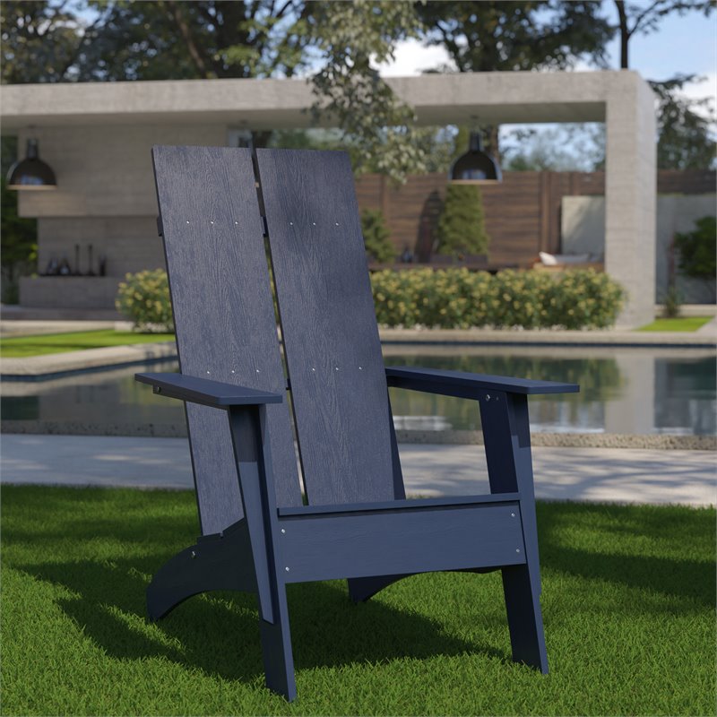 Afuera Living Navy Resin Adirondack Chair with Modern Dual Slat Design