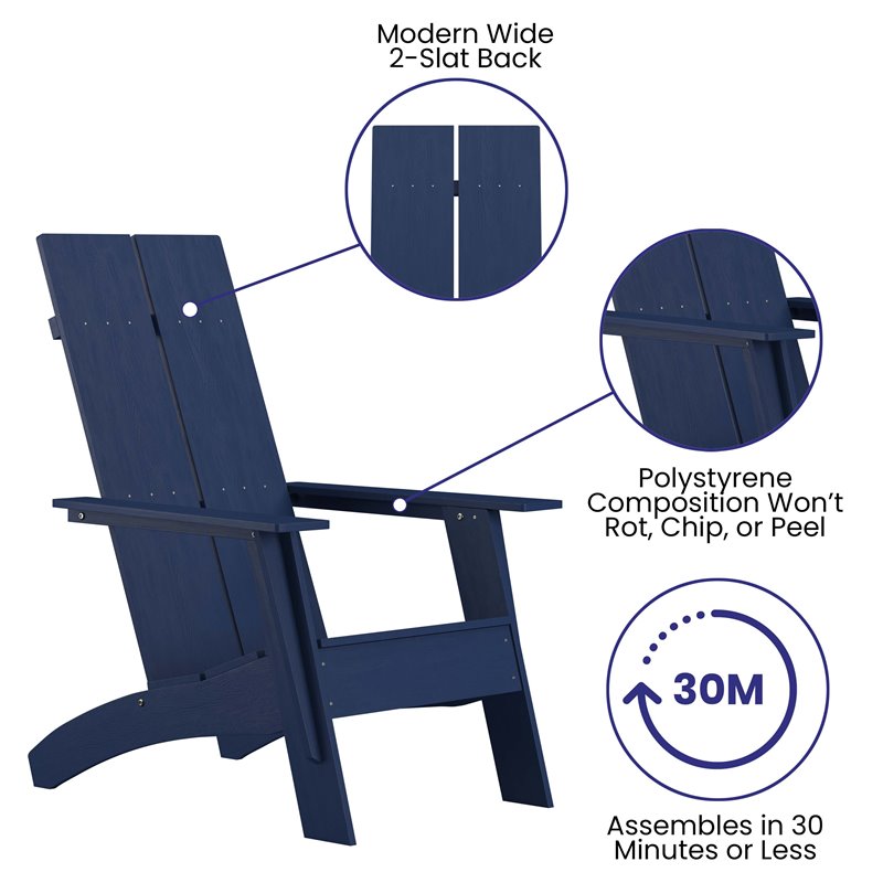 Afuera Living Navy Resin Adirondack Chair with Modern Dual Slat Design