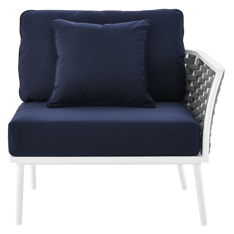 Afuera Living Modern Fabric & Aluminum Patio Armchair in Navy and White