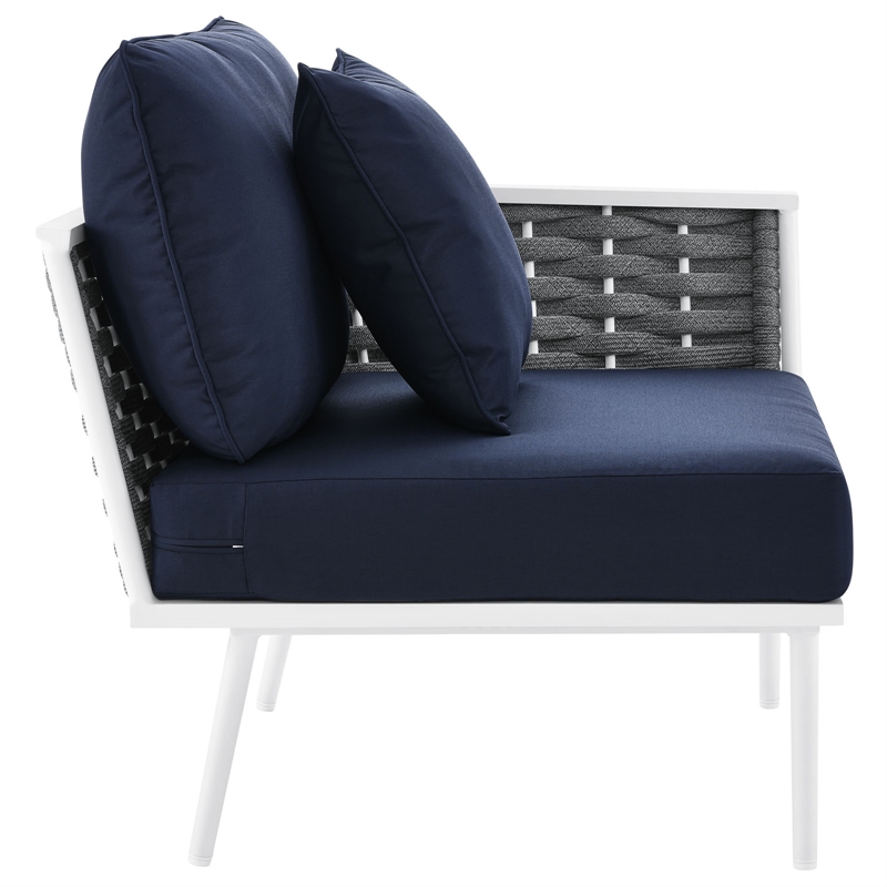 Afuera Living Modern Fabric & Aluminum Patio Armchair in Navy and White