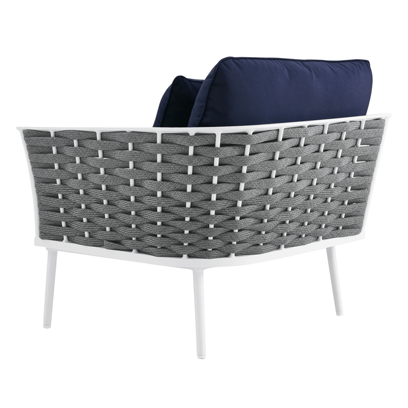 Afuera Living Modern Fabric & Aluminum Patio Armchair in Navy and White
