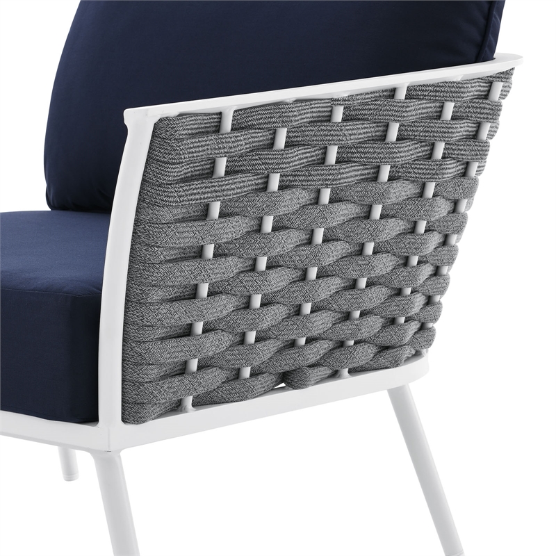 Afuera Living Modern Fabric & Aluminum Patio Armchair in Navy and White