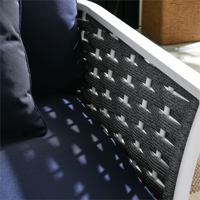Afuera Living Modern Fabric & Aluminum Patio Armchair in Navy and White