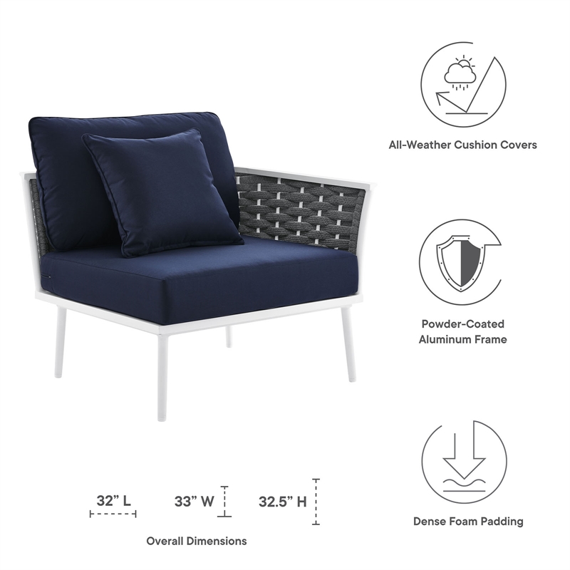 Afuera Living Modern Fabric & Aluminum Patio Armchair in Navy and White