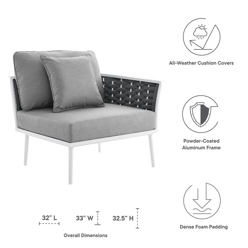 Afuera Living Outdoor Right-Facing Gray Armchair with Aluminum Frame