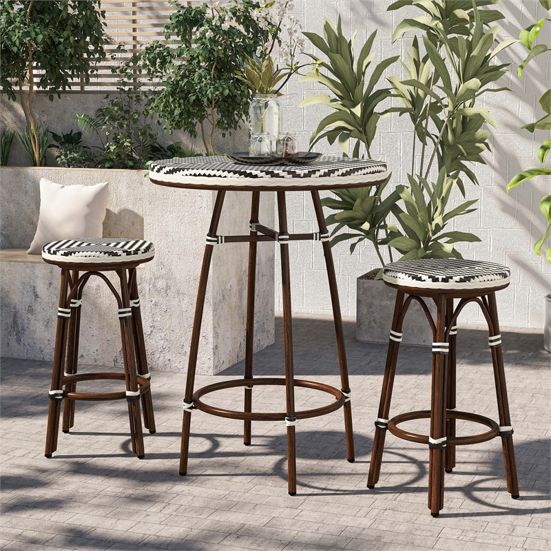 Afuera Living 3-Piece Patio Dining Table Set in Brown PE Wicker
