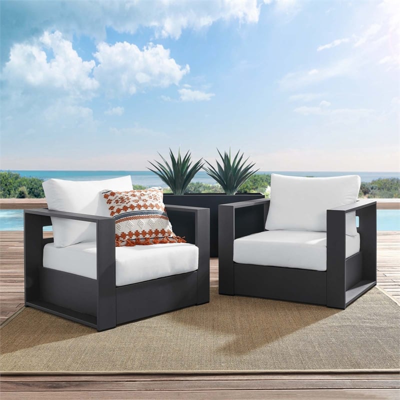 Afuera Living Outdoor Armchair Set of 2 with Aluminum Frame in Gray/White
