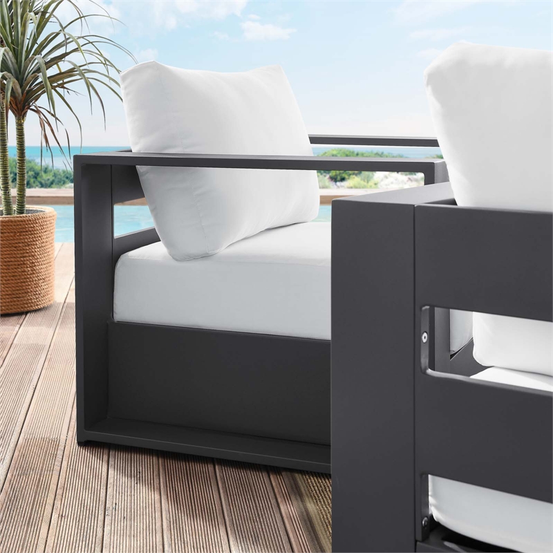 Afuera Living Outdoor Armchair Set of 2 with Aluminum Frame in Gray/White