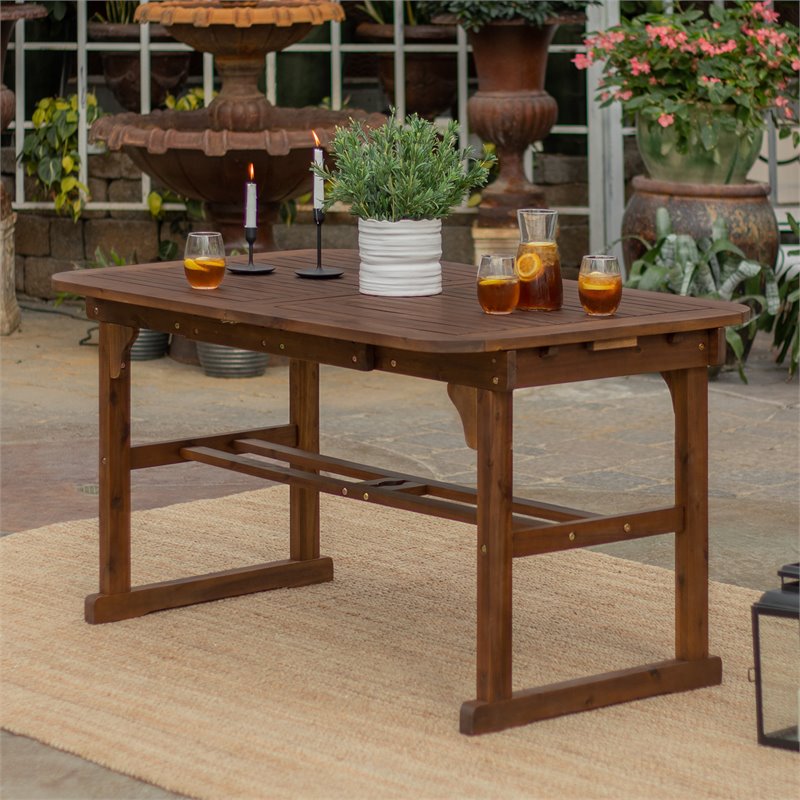 Afuera Living Acacia Wood Patio Dining Table with Butterfly Leaf in Dark Brown