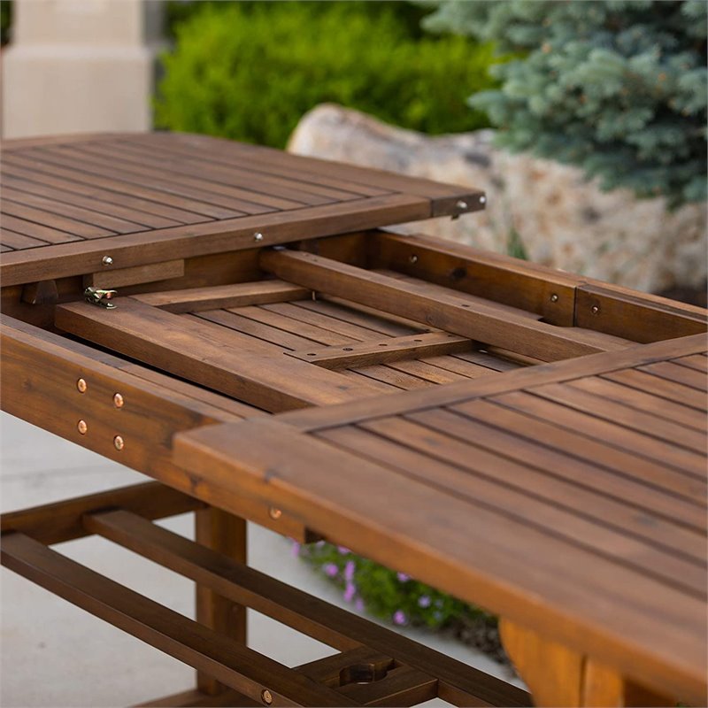 Afuera Living Acacia Wood Patio Dining Table with Butterfly Leaf in Dark Brown