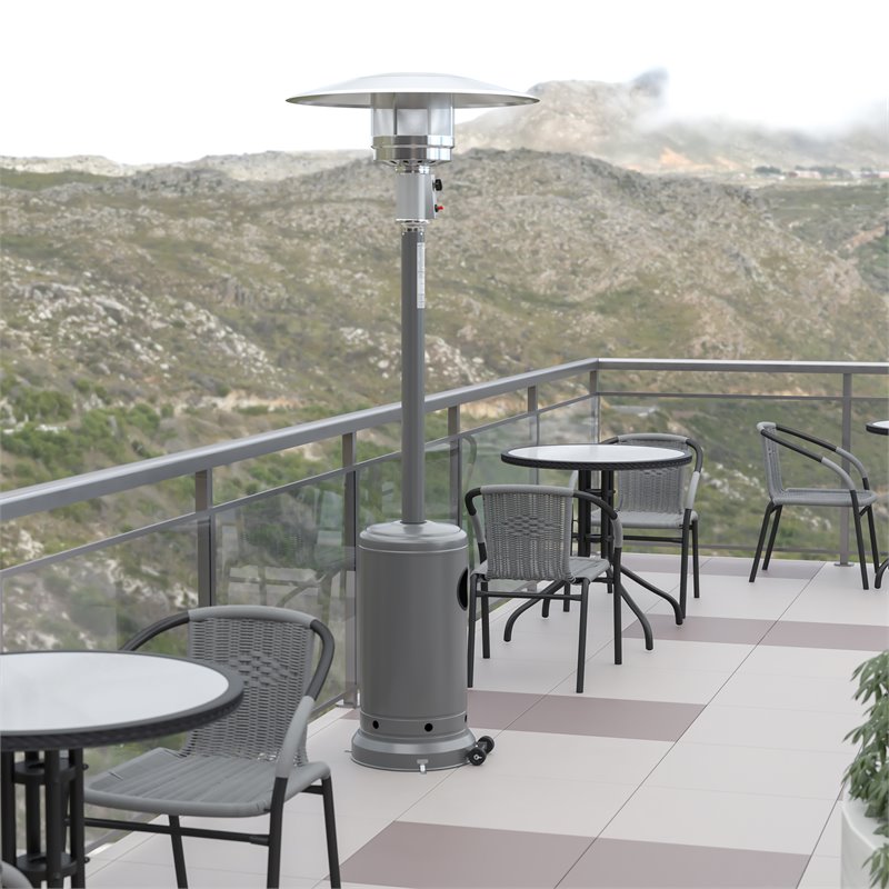 Afuera Living Outdoor Metal Patio Heater with Wheels in Silver