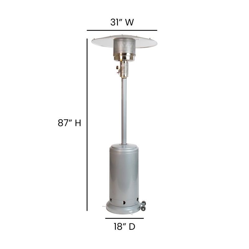 Afuera Living Outdoor Metal Patio Heater with Wheels in Silver