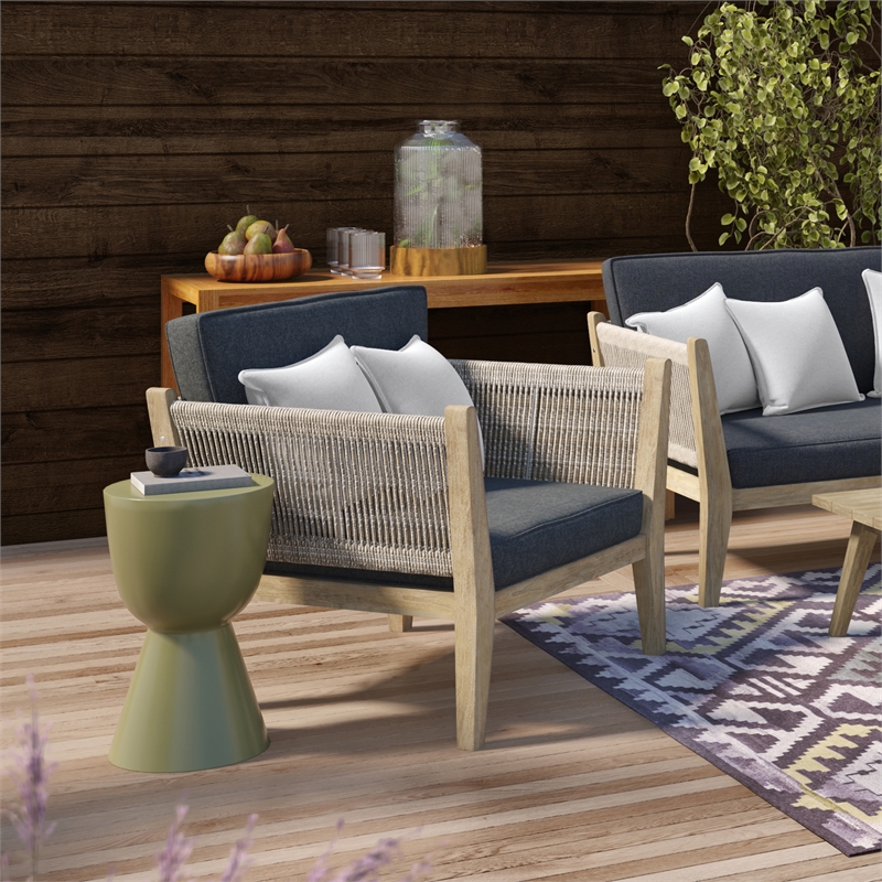 Afuera Living Outdoor Conversation Chair in Slate Gray with Acacia Wood