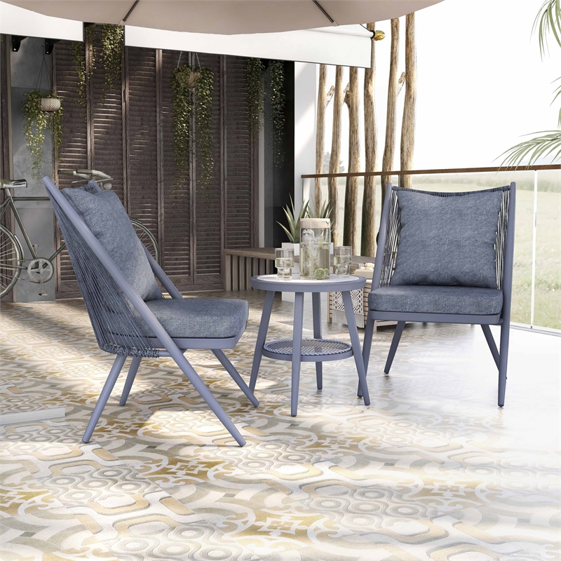 Afuera Living 3-Piece Outdoor Bistro Set with Aluminum Frame in Gray