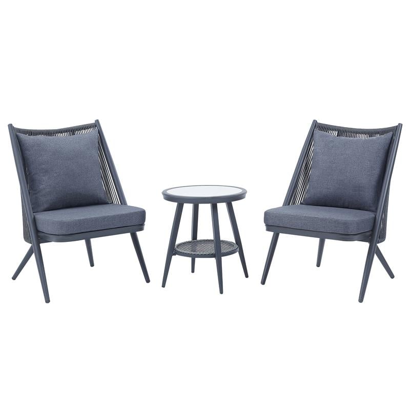 Afuera Living 3-Piece Outdoor Bistro Set with Aluminum Frame in Gray