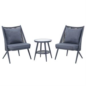 Afuera Living 3-Piece Outdoor Bistro Set with Aluminum Frame in Gray