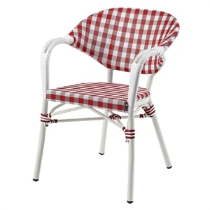Afuera Living French Patio Armchair in Red Texteline and Aluminum Frame