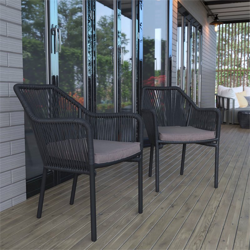 Afuera Living Stacking Aluminum Club Chairs in Black/Gray (Set of 2)
