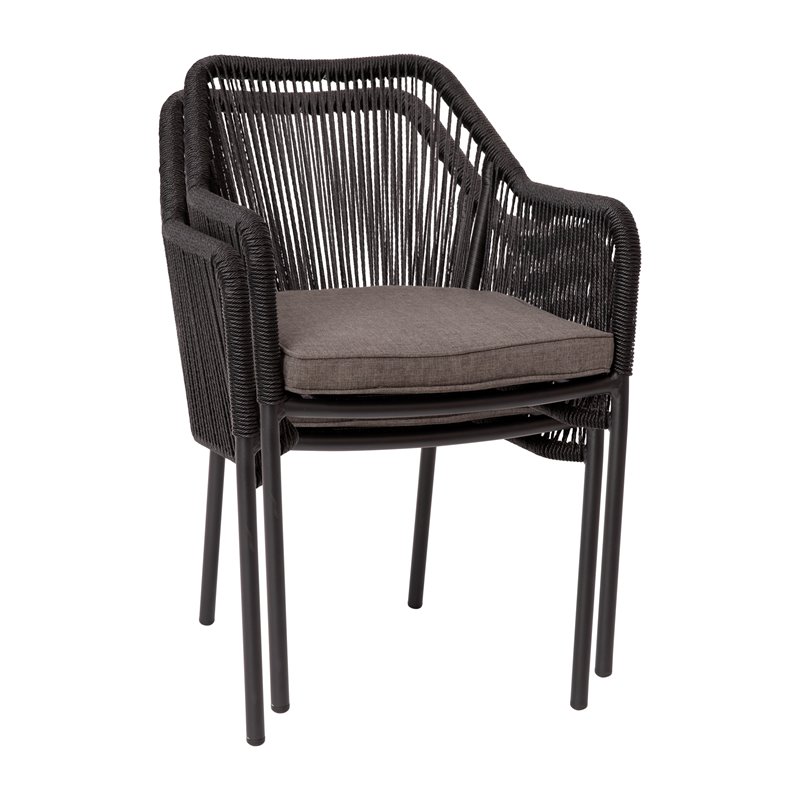 Afuera Living Stacking Aluminum Club Chairs in Black/Gray (Set of 2)