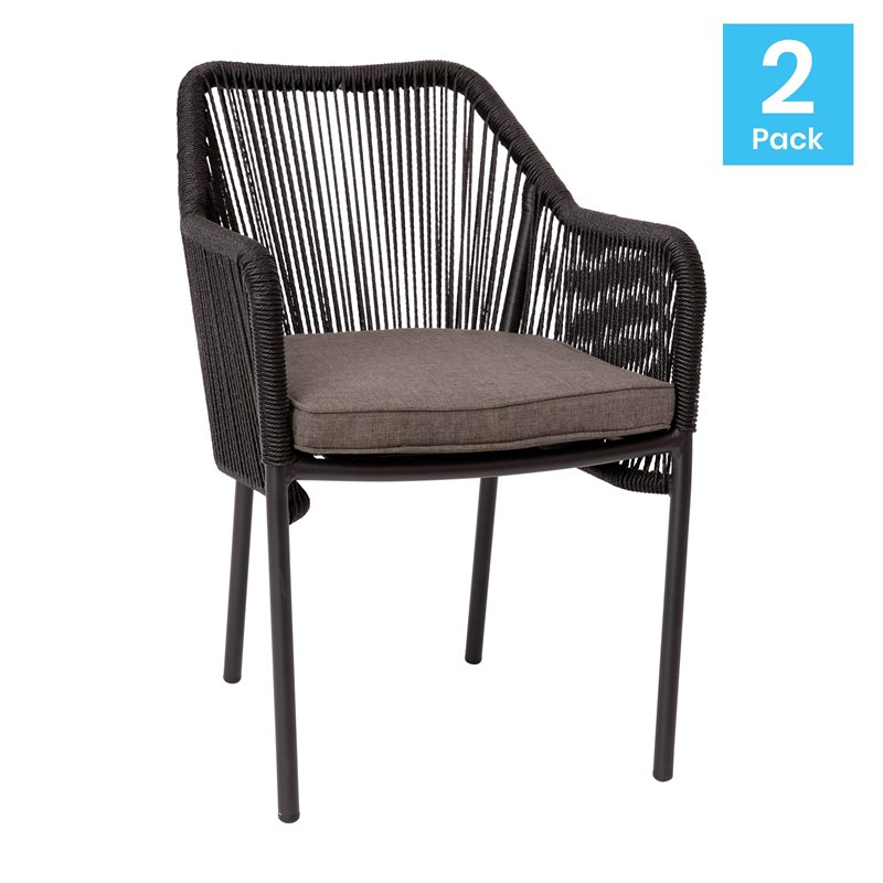 Afuera Living Stacking Aluminum Club Chairs in Black/Gray (Set of 2)