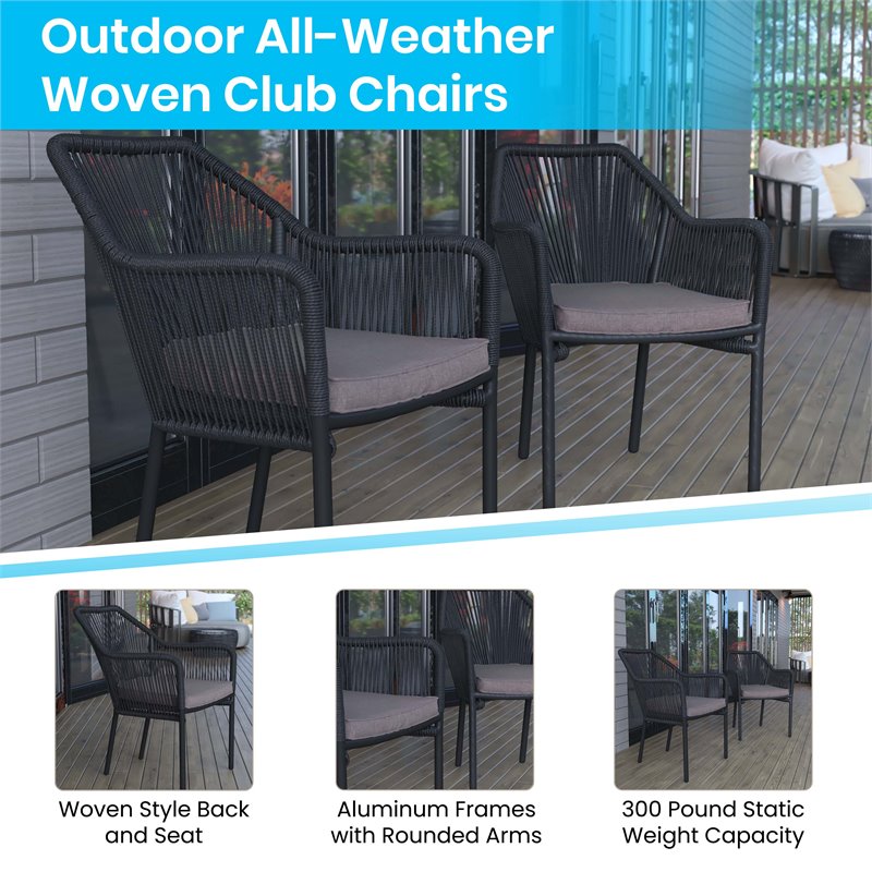 Afuera Living Stacking Aluminum Club Chairs in Black/Gray (Set of 2)