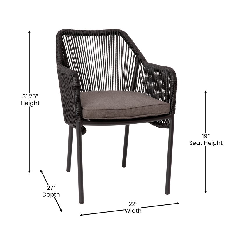 Afuera Living Stacking Aluminum Club Chairs in Black/Gray (Set of 2)