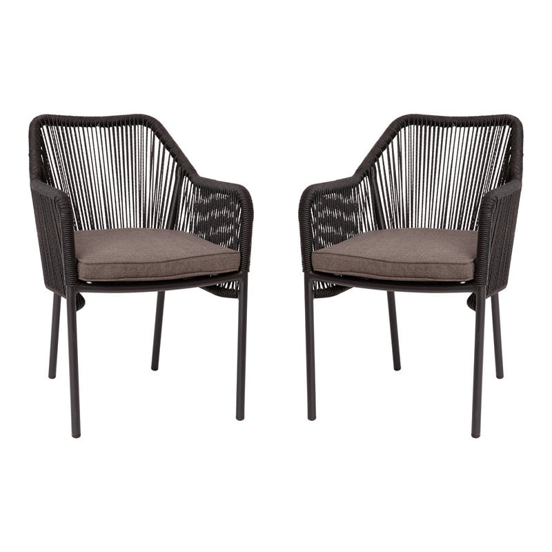 Afuera Living Stacking Aluminum Club Chairs in Black/Gray (Set of 2)