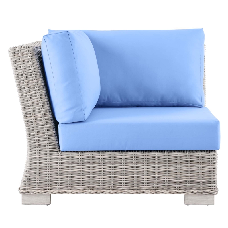 Afuera Living Patio Corner Chair with Synthetic Rattan in Light Gray