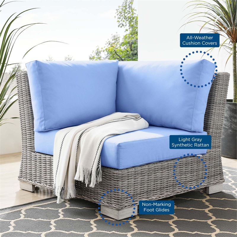 Afuera Living Patio Corner Chair with Synthetic Rattan in Light Gray
