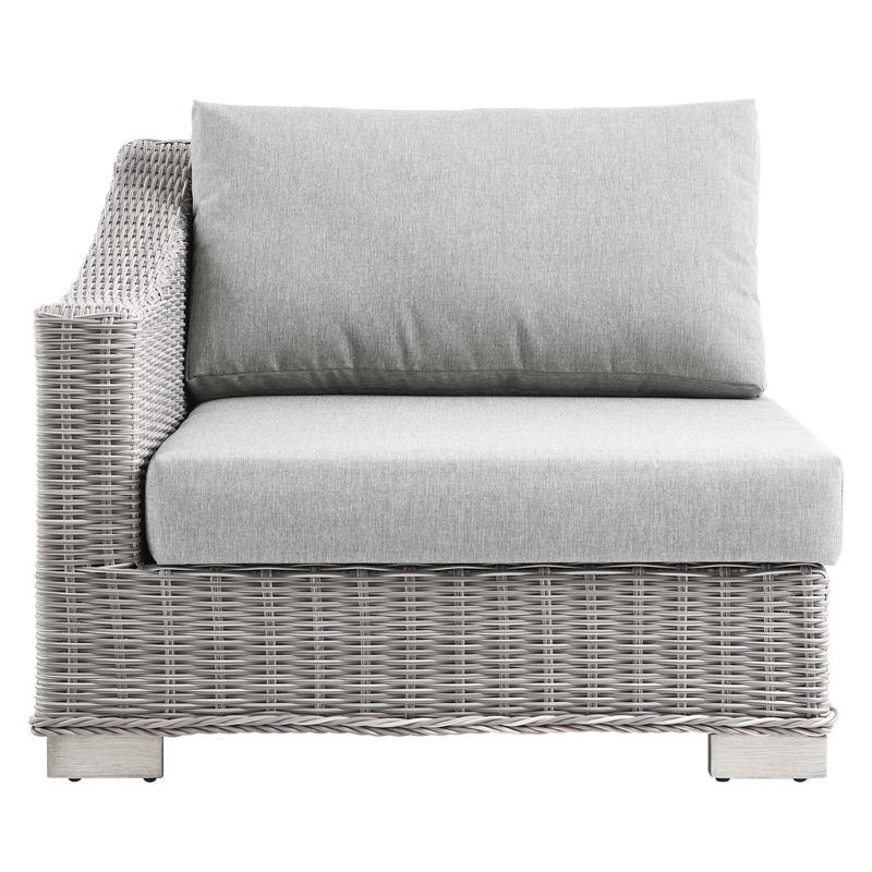 Afuera Living Patio Left-Arm Chair with Rattan Frame in Light Gray