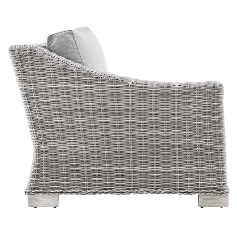 Afuera Living Patio Left-Arm Chair with Rattan Frame in Light Gray