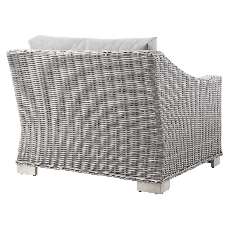 Afuera Living Patio Left-Arm Chair with Rattan Frame in Light Gray