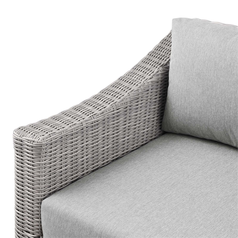 Afuera Living Patio Left-Arm Chair with Rattan Frame in Light Gray