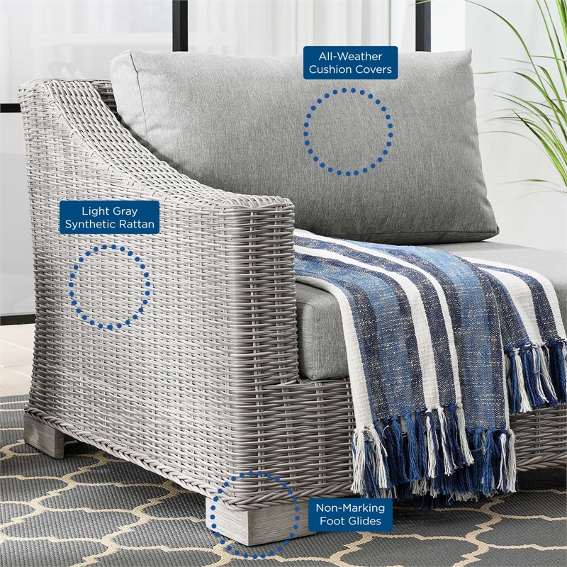 Afuera Living Patio Left-Arm Chair with Rattan Frame in Light Gray