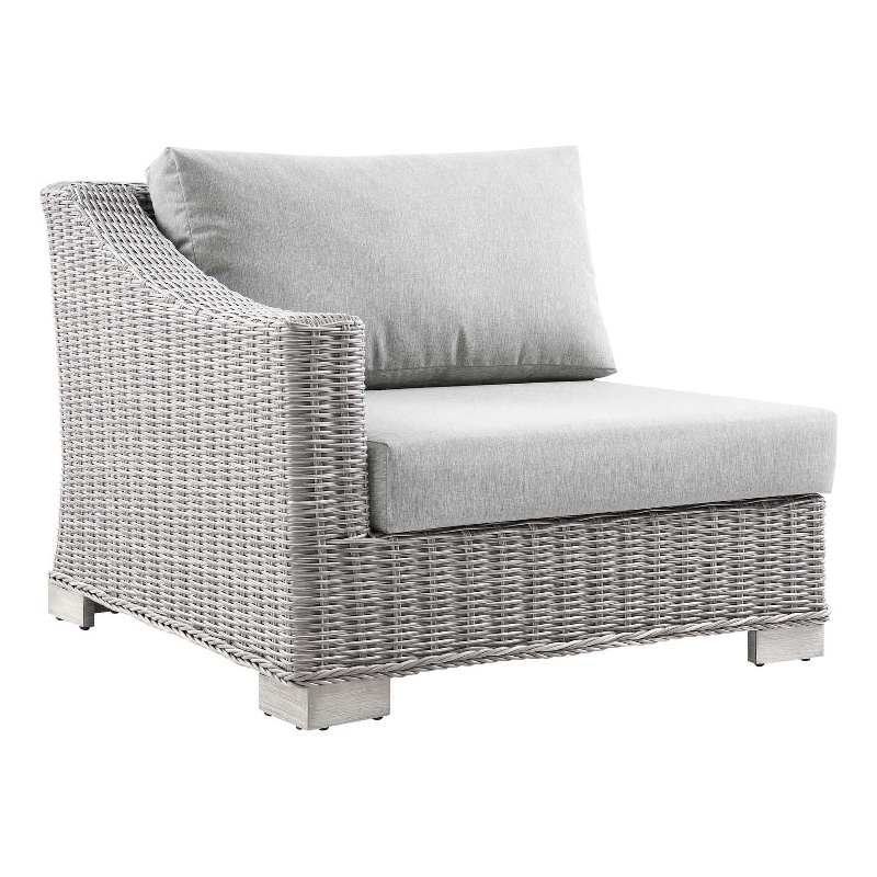 Afuera Living Patio Left-Arm Chair with Rattan Frame in Light Gray