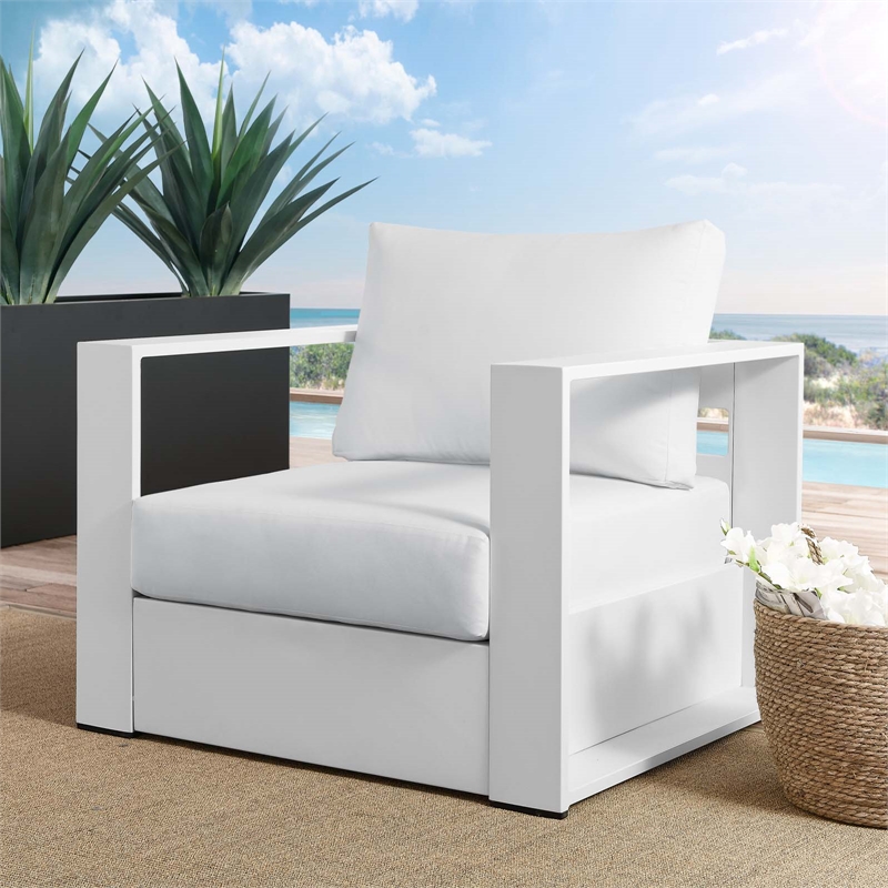 Afuera Living Powder-Coated Aluminum Outdoor Armchair in White